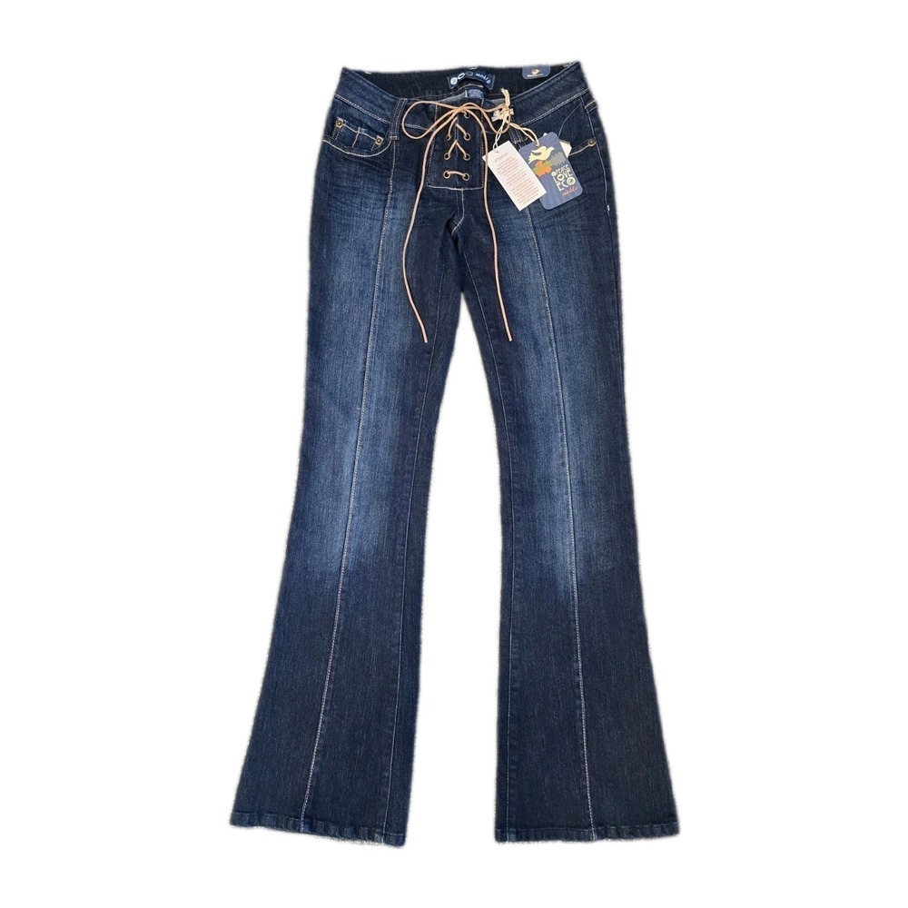 Vintage NWT Noble Y2K Lace Up Front Festival Western Dark Wash Flare Jeans Sz 5